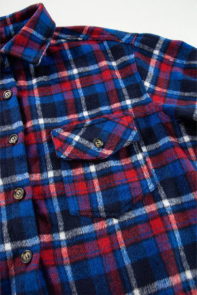 Explore More Collection - Pocketed Plaid Collared Neck Long Sleeve Shacket