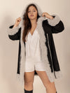 Explore More Collection - Plus Size Fuzzy Trim Open Front Long Sleeve Hooded Coat