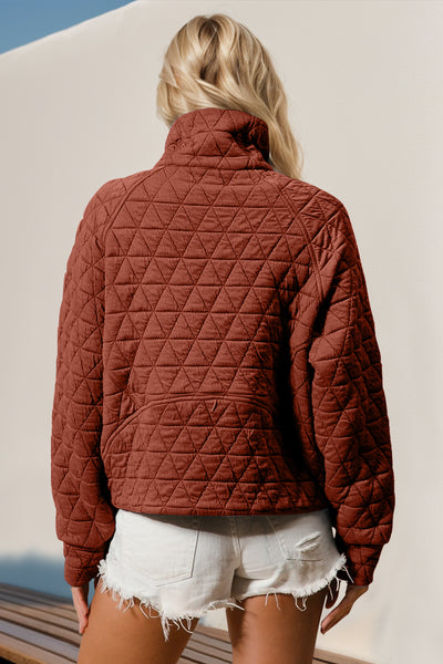 Explore More Collection - Double Take Half Zip Long Sleeve Quilted Sweatshirt with Pocket