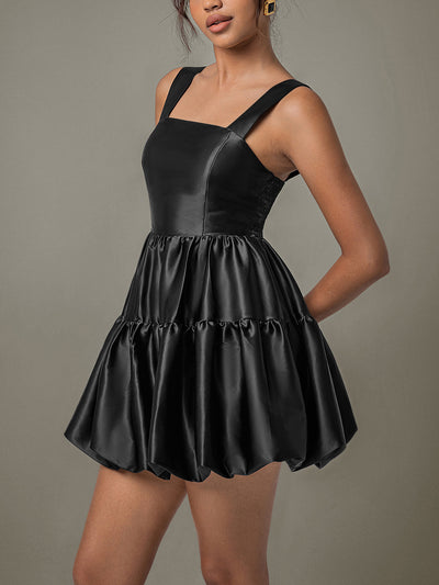 Explore More Collection - Ruched Square Neck Wide Strap Mini Dress