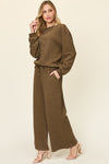 Explore More Collection - Double Take Full Size Texture Long Sleeve Top and Pants Set