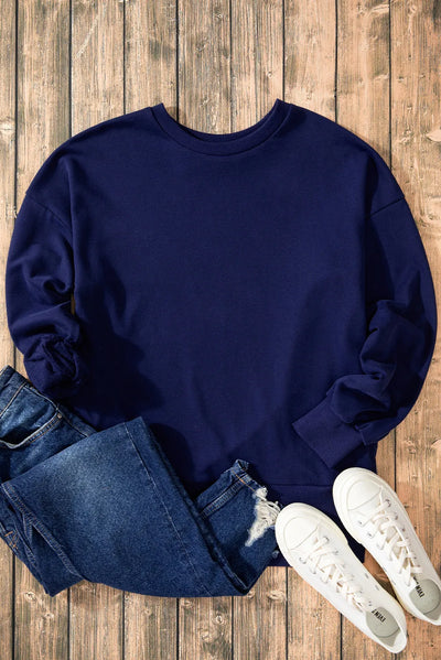 Explore More Collection - High-Low Round Neck Long Sleeve Sweatshirt