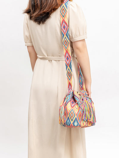 Explore More Collection - Drawstring Tassel Geometric Shoulder Bag