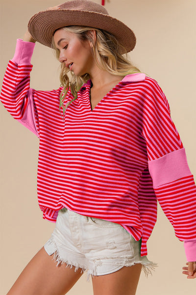 Explore More Collection - BiBi Striped Contrast Long Sleeve Knit Top