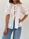 Explore More Collection - Tied Round Neck Balloon Sleeve Shirt