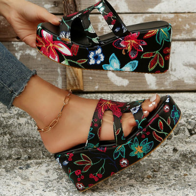 Explore More Collection - Cutout Floral Peep Toe Sandals