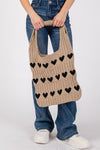 Explore More Collection - Fame Contrast Heart Crochet Tote Bag