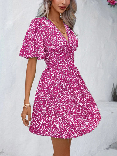 Explore More Collection - Printed V-Neck Half Sleeve Mini Dress