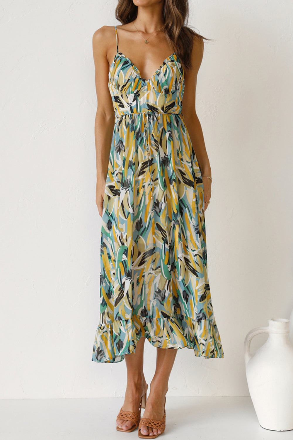 Explore More Collection - Tied Printed Sleeveless Cami Dress