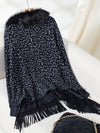 Explore More Collection - Fringe Leopard Open Front Long Sleeve Poncho