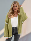 Explore More Collection - Double Take Contrast Open Front Dropped Shoulder Cardigan