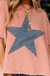 Explore More Collection - Studded Star Round Neck Short Sleeve T-Shirt