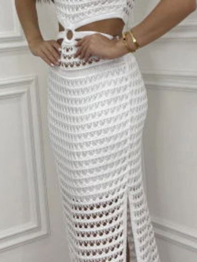 Explore More Collection - Cutout Slit Round Neck Sweater Dress