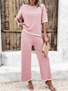 Explore More Collection - Contrast Trim Round Neck Top and Pants Set