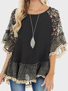 Explore More Collection - Full Size Frill Printed Round Neck Half Sleeve Blouse