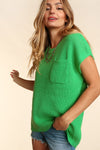 Explore More Collection - Haptics Pocketed Round Neck Cap Sleeve Knit Top