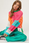 Explore More Collection - Color Block Distressed Detail Pullover Sweater