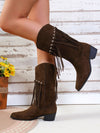 Explore More Collection - Fringe Suede Point Toe Block Heel Boots