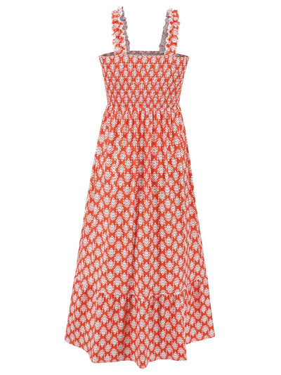 Explore More Collection - Smocked Printed Square Neck Sleeveless Dress