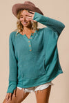 Explore More Collection - BiBi Thumb Opening Long Sleeve Top with Kangaroo Pocket