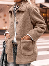 Explore More Collection - Sherpa Pocketed Collared Neck Long Sleeve Jacket