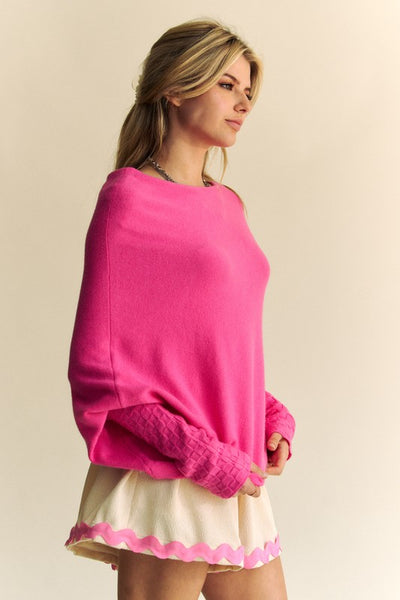 Explore More Collection - Davi & Dani Solid Color Batwing Sleeve Sweater