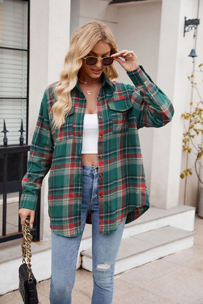 Explore More Collection - Plaid Button Up Long Sleeve Shirt