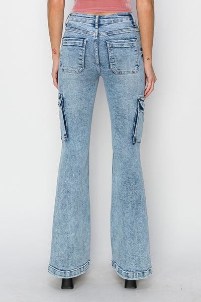 Explore More Collection - RISEN Full Size High Rise Cargo Flare Jeans