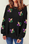 Explore More Collection - Mardi Gras Sequin Round Neck Dropped Shoulder Sweatshirt