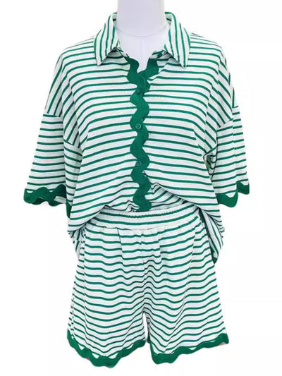 Explore More Collection - Full Size Striped Half Sleeve Top and Shorts Set