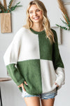 Explore More Collection - First Love Color Block Round Neck Long Sleeve Ribbed Sweater