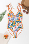 Explore More Collection - Printed V-Neck Tie Shoulder One-Piece Swimwear