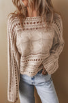 Explore More Collection - Cable-Knit Openwork Long Sleeve Sweater