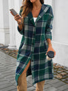 Explore More Collection - Plaid Long Sleeve Hooded Coat