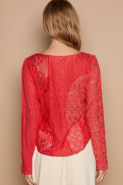 Explore More Collection - POL Exposed Seam Long Sleeve Lace Knit Top