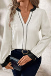 Explore More Collection - Contrast Notched Long Sleeve Blouse