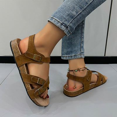 Explore More Collection - Open Toe Flat Buckle Sandals