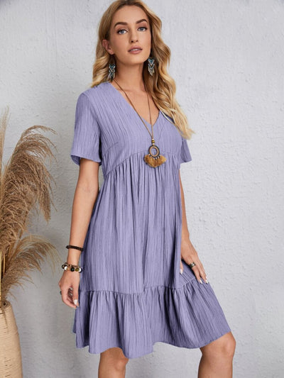 Explore More Collection - Full Size V-Neck Short Sleeve Dress