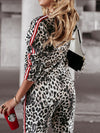 Explore More Collection - Leopard Round Neck Long Sleeve Top and Pants Set