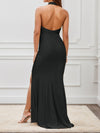 Explore More Collection - Slit Ruched Halter Neck Sleeveless Dress