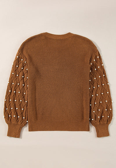 Explore More Collection - Pearl Detail Round Neck Long Sleeve Sweater