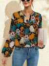 Explore More Collection - Printed Notched Long Sleeve Blouse