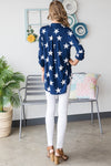 Explore More Collection - Heimish Full Size Roll-Tab Sleeve Star Print Top