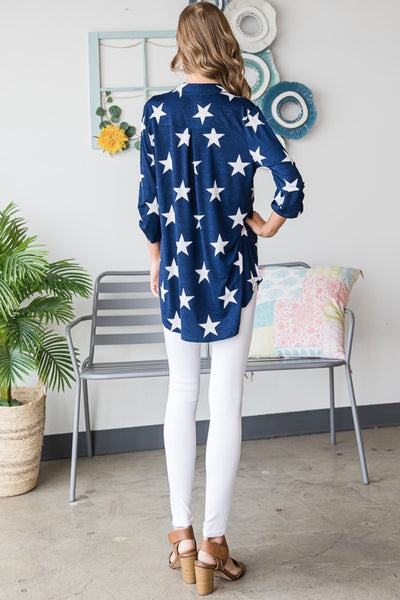 Explore More Collection - Heimish Full Size Roll-Tab Sleeve Star Print Top