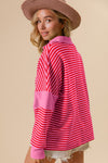 Explore More Collection - BiBi Striped Contrast Long Sleeve Knit Top