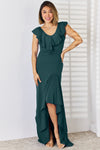 Explore More Collection - Ruffled V-Neck High-Low Dress