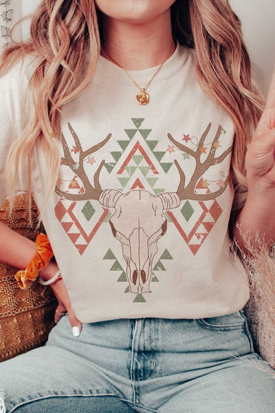 Explore More Collection - AZTEC CHRISTMAS LONGHORN Graphic Tee