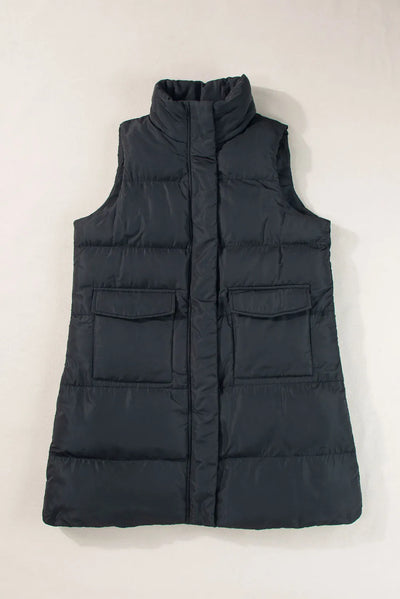 Explore More Collection - Pocketed Zip Up Vest Coat