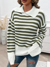 Explore More Collection - Striped Collared Neck Long Sleeve Sweater