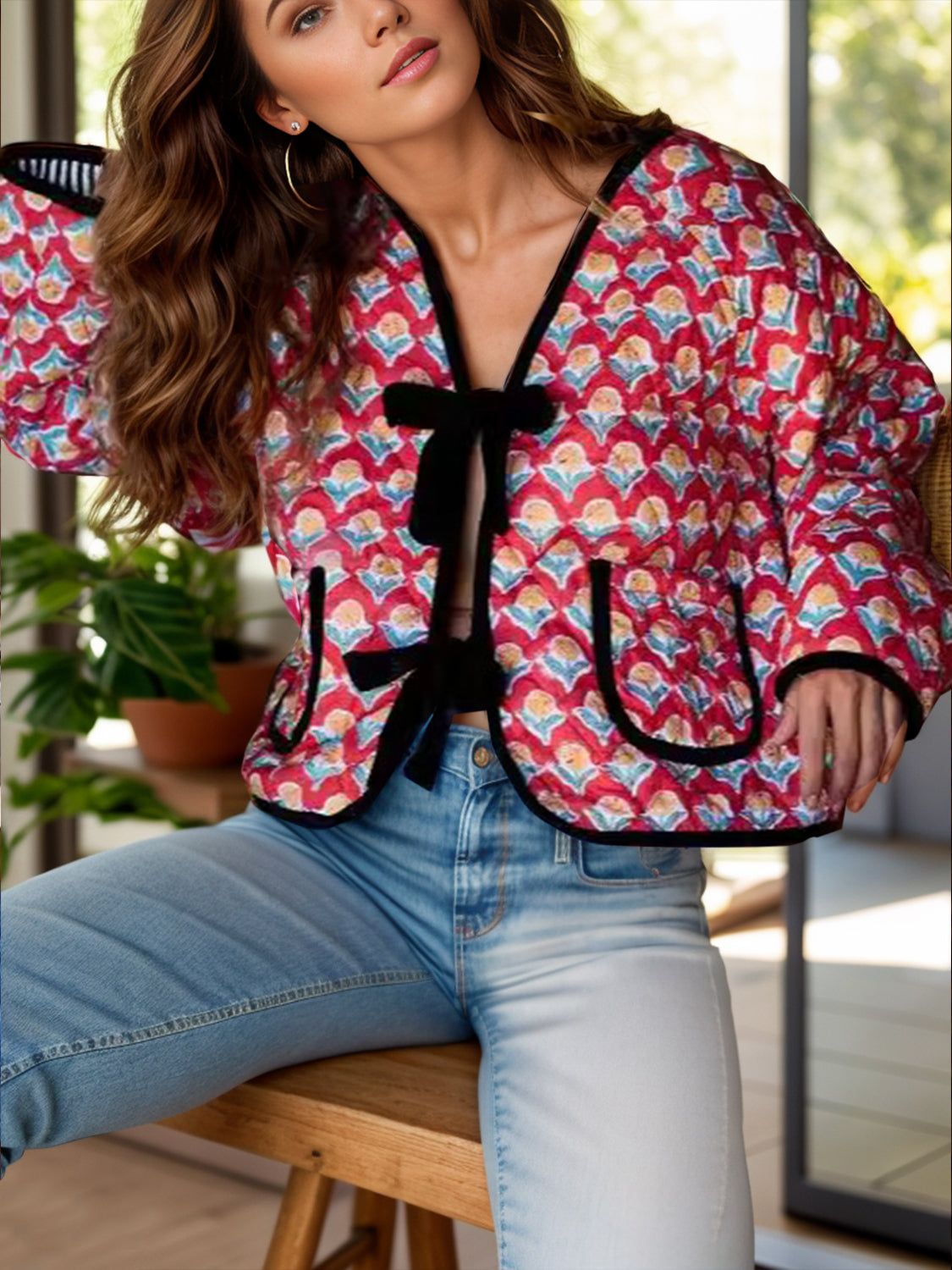 Explore More Collection - Tied Printed Long Sleeve Jacket